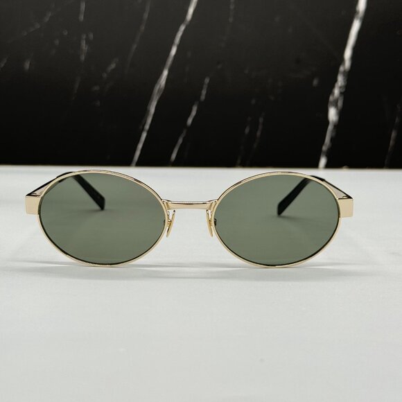 NEW SL692 003 SAINT LAURENT SL 692 003 OVAL WOMEN GOLD GREEN SUNGLASSES - Picture 3 of 11